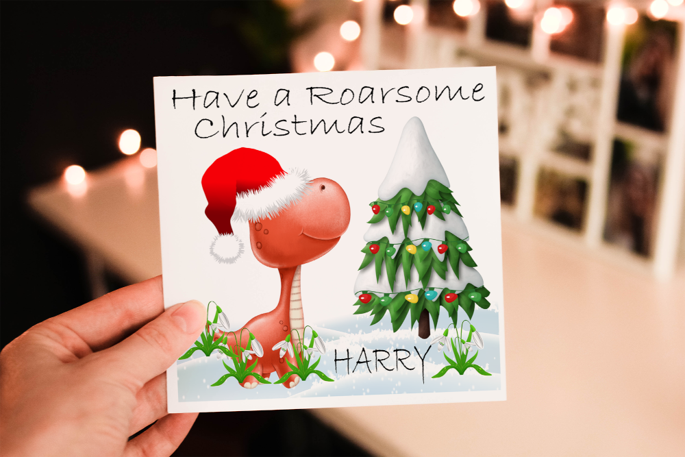 Dinosaur Christmas Card, Cute Dinosaur Christmas Card